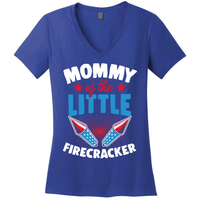 Mommy Of The Little Firecracker Matching Family 4th Of July Cool Gift Women's V-Neck T-Shirt