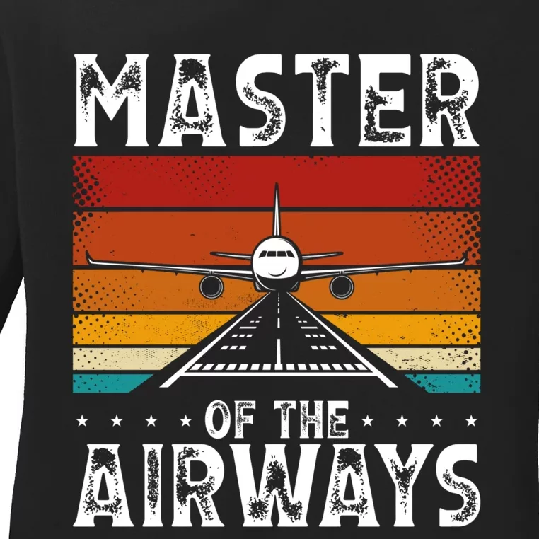 Masters Of The Airways Aviation Airline Pilot Ladies Long Sleeve Shirt