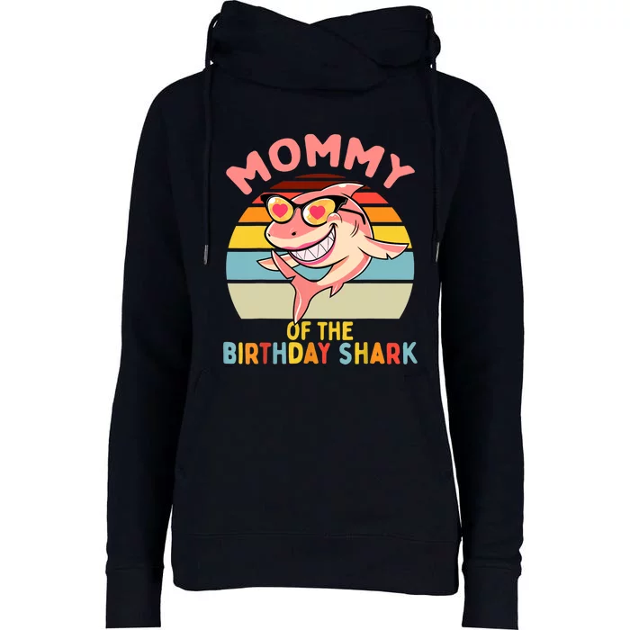 Mommy of the Shark Birthday Mom Matching Family Womens Funnel Neck Pullover Hood