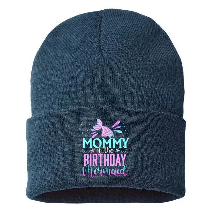 Mommy Of The Birthday Mermaid Funny Matching Family Party Sustainable Knit Beanie