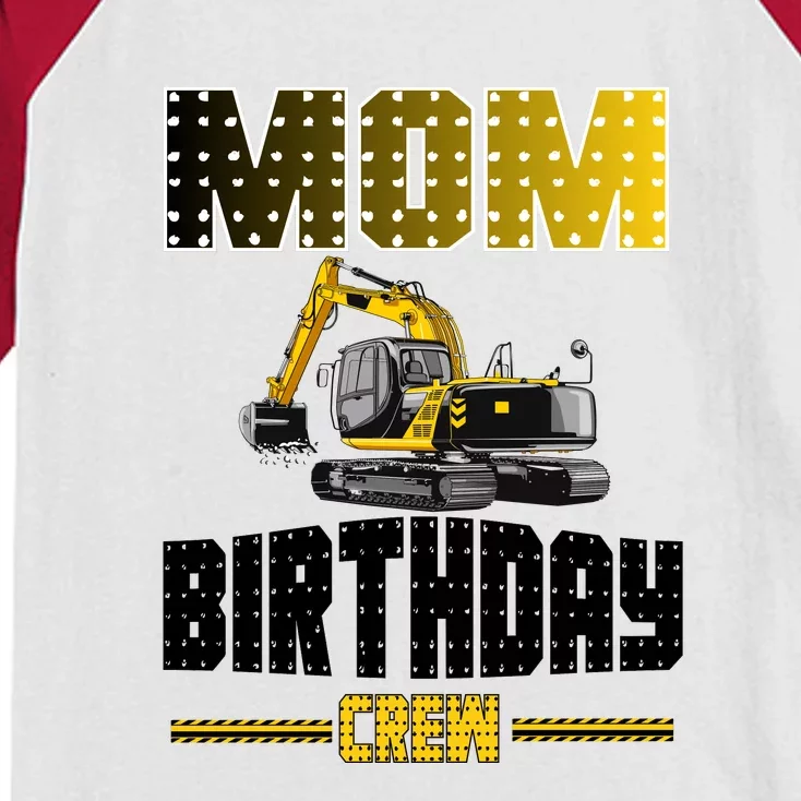 Mom Of The Birthday Crew Party Excavator Kids Colorblock Raglan Jersey