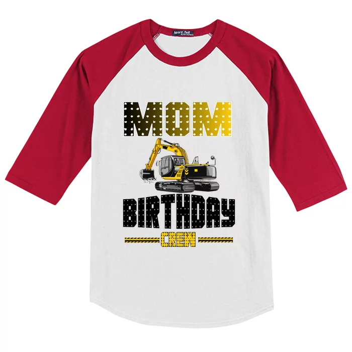 Mom Of The Birthday Crew Party Excavator Kids Colorblock Raglan Jersey