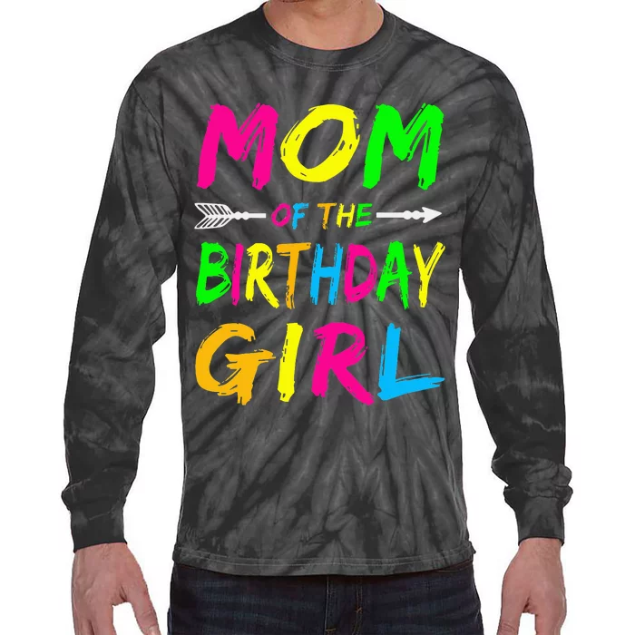 Mom of the Birthday Glows Retro 80's Party Glow Tie-Dye Long Sleeve Shirt