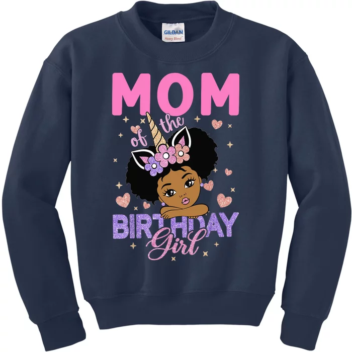 Mom Of The Birthday Girl Melanin Afro Unicorn 1st Family Kids Sweatshirt