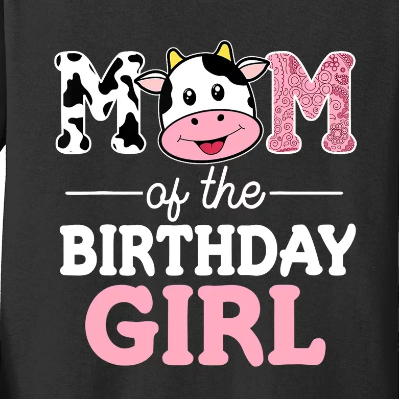 Mom of The Birthday Girl Farm Cow Mommy Mama 1st Kids Long Sleeve Shirt