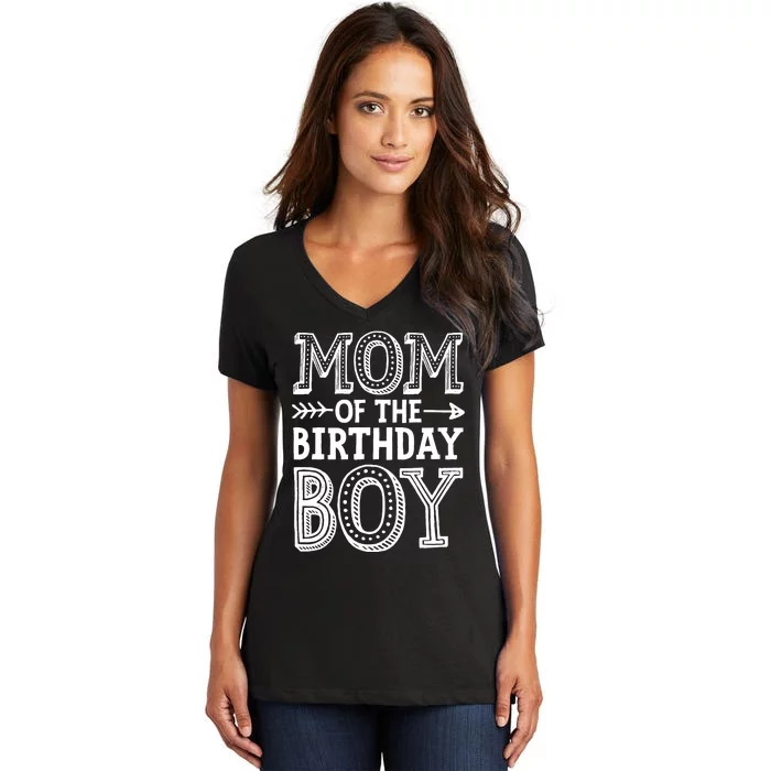 Mom of the Birthday Boy Funny Mother Mama Family Matching Women's V-Neck T-Shirt