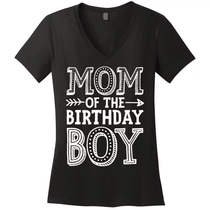 Mom of the Birthday Boy Funny Mother Mama Family Matching Women's V-Neck T-Shirt