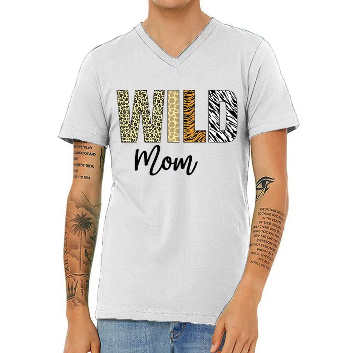 Mom Of The Wild One Zoo Birthday Safari Jungle Animal V-Neck T-Shirt