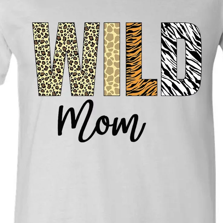 Mom Of The Wild One Zoo Birthday Safari Jungle Animal V-Neck T-Shirt