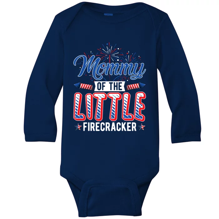 Mommy Of The Little Firecracker Patriotic Pregnancy July 4th Gift Baby Long Sleeve Bodysuit