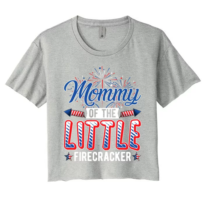 Mommy Of The Little Firecracker Patriotic Pregnancy July 4th Gift Women's Crop Top Tee