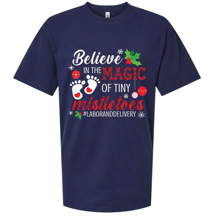 Magic Of Tiny Mistletoes Labor And Delivery Christmas Sueded Cloud Jersey T-Shirt