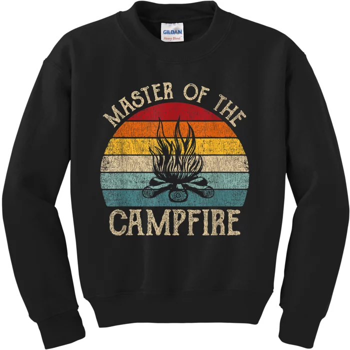 Master Of The Campfire Camping Retro Camper Kids Sweatshirt