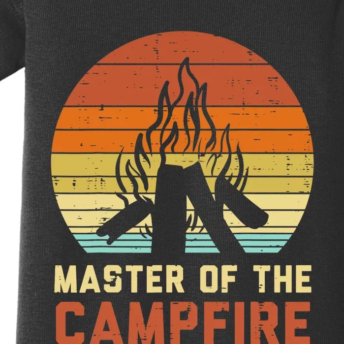 Master Of The Campfire Sunset Retro Bonfire Camping Camper Baby Bodysuit