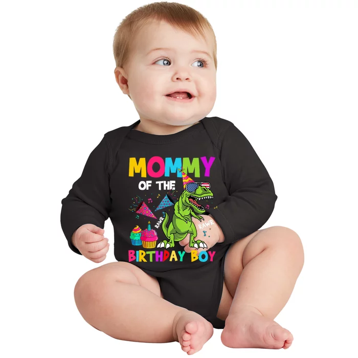 Mommy Of The Birthday Boy T-Rex Dinosaur Birthday Baby Long Sleeve Bodysuit