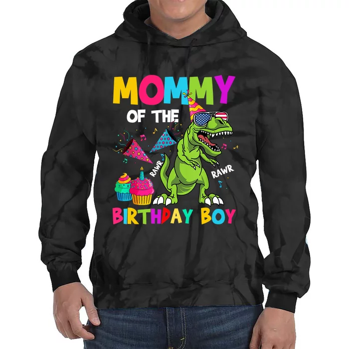 Mommy Of The Birthday Boy T-Rex Dinosaur Birthday Tie Dye Hoodie