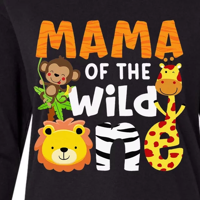 Mama of the Wild One Zoo Theme Bday Safari Jungle Animals Womens Cotton Relaxed Long Sleeve T-Shirt