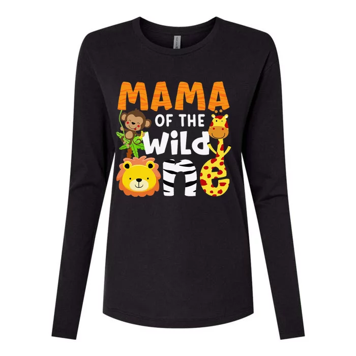 Mama of the Wild One Zoo Theme Bday Safari Jungle Animals Womens Cotton Relaxed Long Sleeve T-Shirt