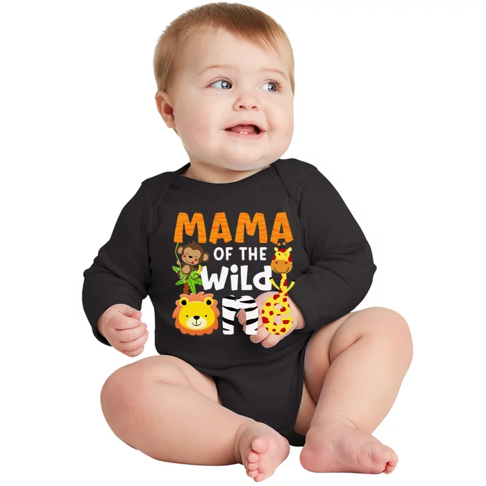 Mama of the Wild One Zoo Theme Bday Safari Jungle Animals Baby Long Sleeve Bodysuit