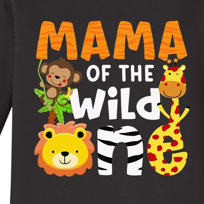 Mama of the Wild One Zoo Theme Bday Safari Jungle Animals Baby Long Sleeve Bodysuit