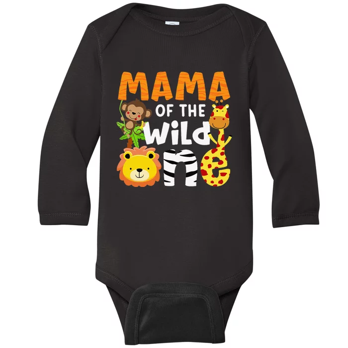 Mama of the Wild One Zoo Theme Bday Safari Jungle Animals Baby Long Sleeve Bodysuit