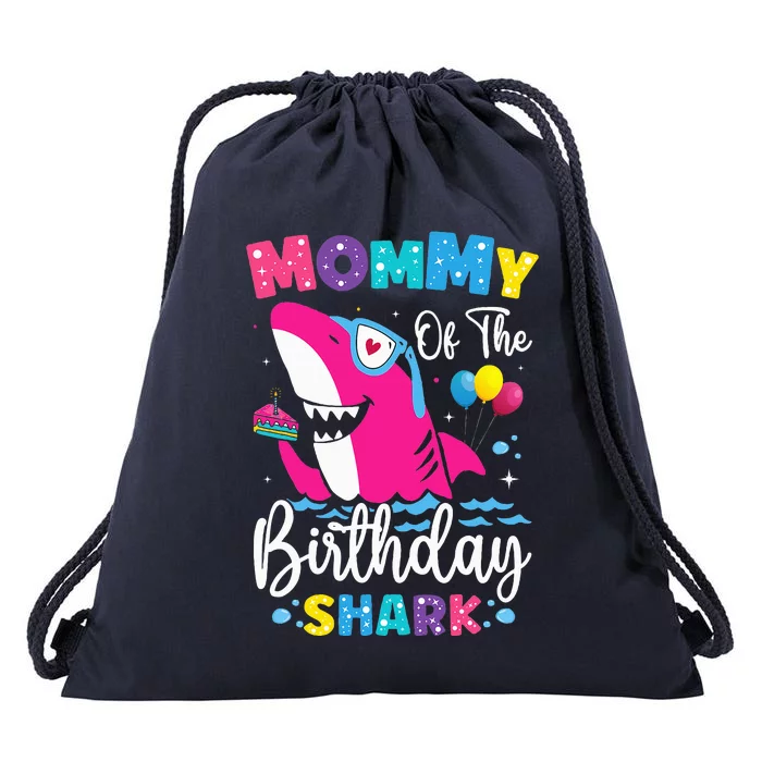 Mommy Of The Shark Birthday Mom Matching Family Drawstring Bag