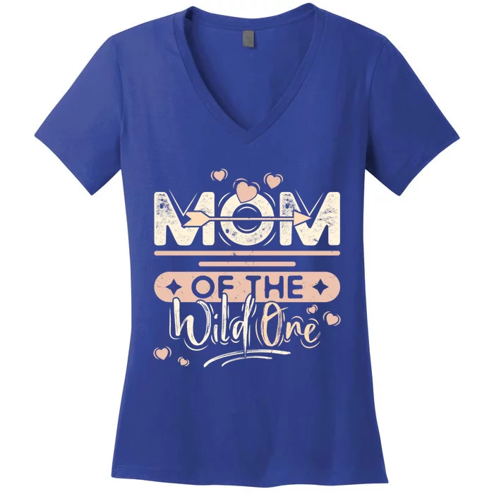 Mom Of The Wild One Heart Mommy Life For Mama Or Grandma Gift Women's V-Neck T-Shirt