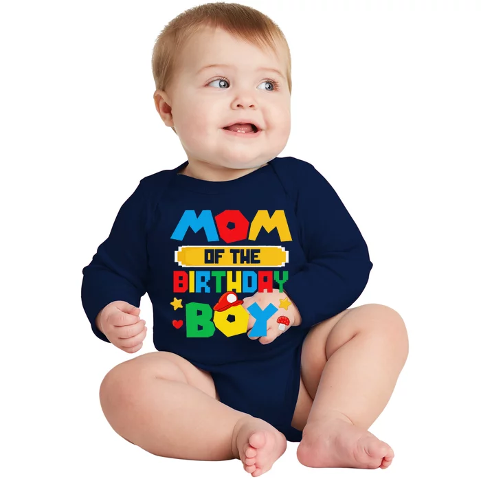 Mom Of The Birthday Boy Game Gaming Mom And Dad Family Baby Long Sleeve Bodysuit