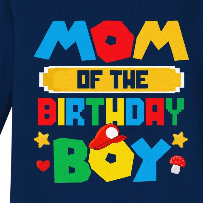 Mom Of The Birthday Boy Game Gaming Mom And Dad Family Baby Long Sleeve Bodysuit