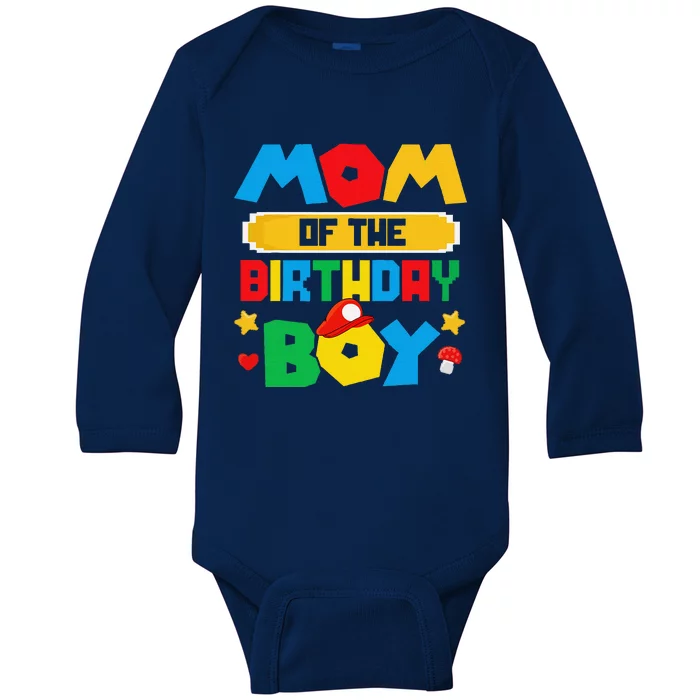 Mom Of The Birthday Boy Game Gaming Mom And Dad Family Baby Long Sleeve Bodysuit