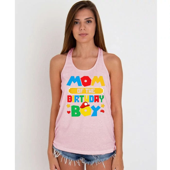 Mom Of The Birthday Boy Game Gaming Mom And Dad Family Women's Knotted Racerback Tank