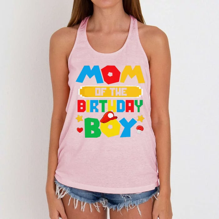 Mom Of The Birthday Boy Game Gaming Mom And Dad Family Women's Knotted Racerback Tank