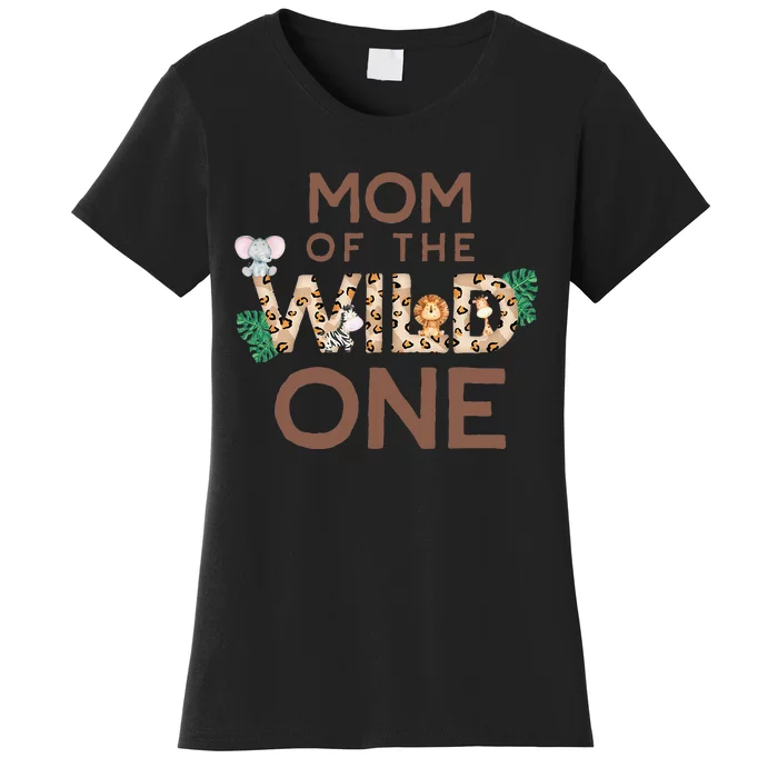 Mom Of The Wild One Animal Safari 1st Birthday Theme Family Women's T-Shirt