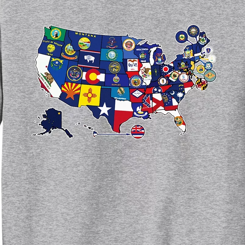 Map Of The United States With The Flag Of Every States Usa Tall Sweatshirt