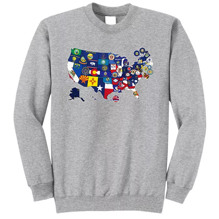 Map Of The United States With The Flag Of Every States Usa Tall Sweatshirt