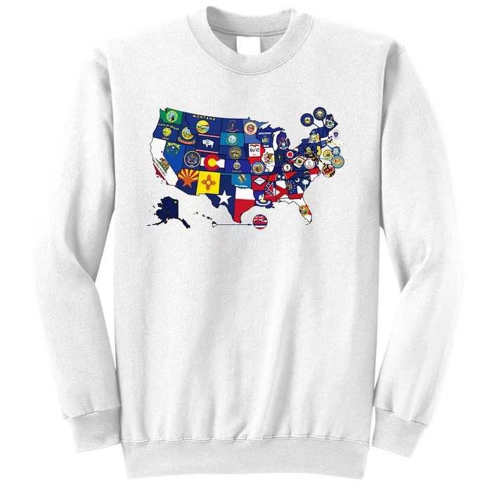 Map Of The United States With The Flag Of Every States Usa Sweatshirt