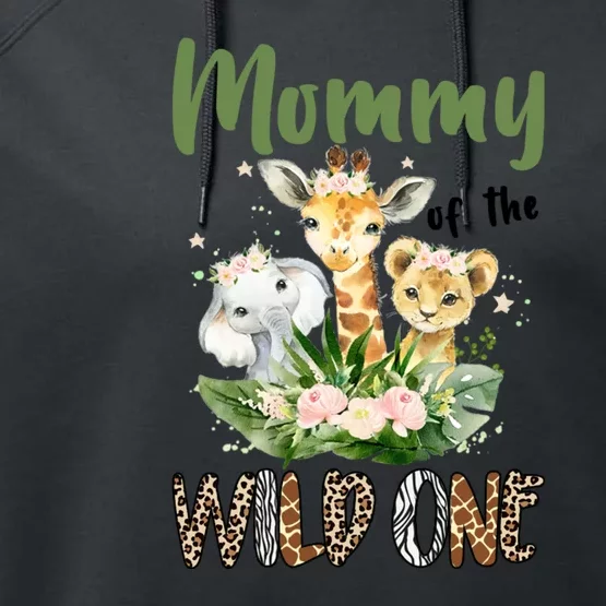 Mom Of The Wild One Zoo Theme Birthday Safari Jungle Animal Performance Fleece Hoodie