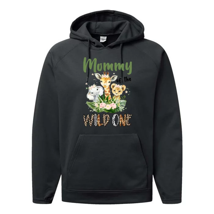 Mom Of The Wild One Zoo Theme Birthday Safari Jungle Animal Performance Fleece Hoodie