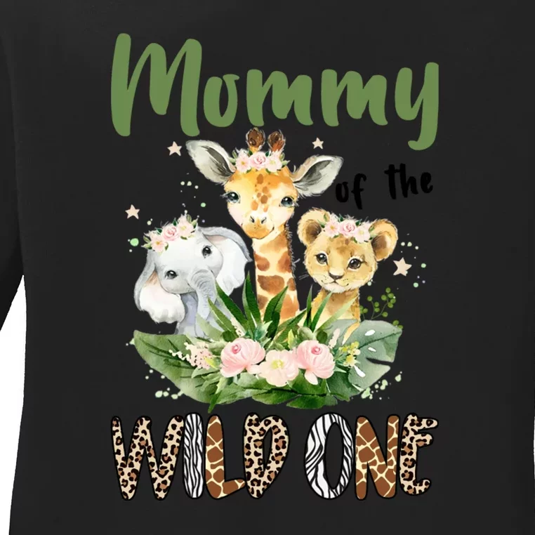 Mom Of The Wild One Zoo Theme Birthday Safari Jungle Animal Ladies Long Sleeve Shirt