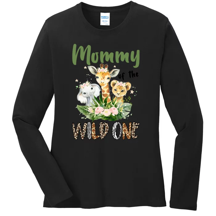 Mom Of The Wild One Zoo Theme Birthday Safari Jungle Animal Ladies Long Sleeve Shirt