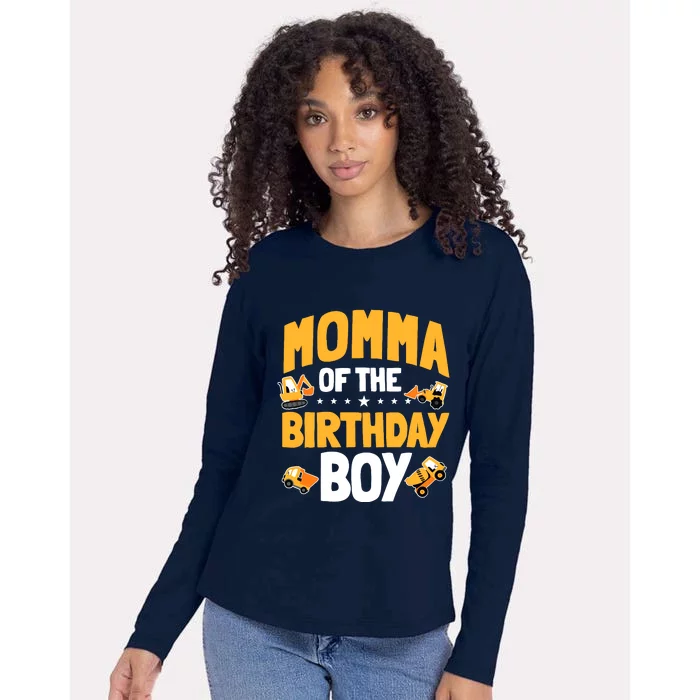 Momma Of The Birthday Boy Construction Worker Bday Party Womens Cotton Relaxed Long Sleeve T-Shirt