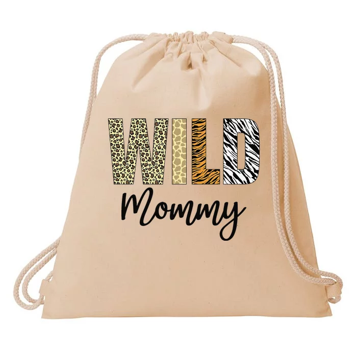 Mommy of The Wild One Zoo Birthday Safari Jungle Animal Drawstring Bag