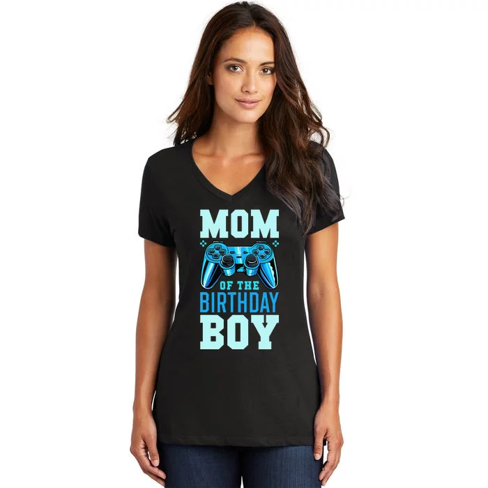 Mom of the Birthday Matching Video Gamer Birthday Party Women's V-Neck T-Shirt