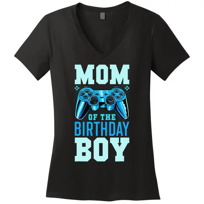 Mom of the Birthday Matching Video Gamer Birthday Party Women's V-Neck T-Shirt