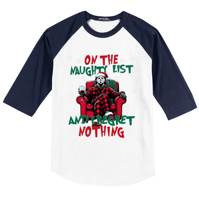 Myers On The Naughty List And We Regret Nothing Merry Creepmas Baseball Sleeve Shirt