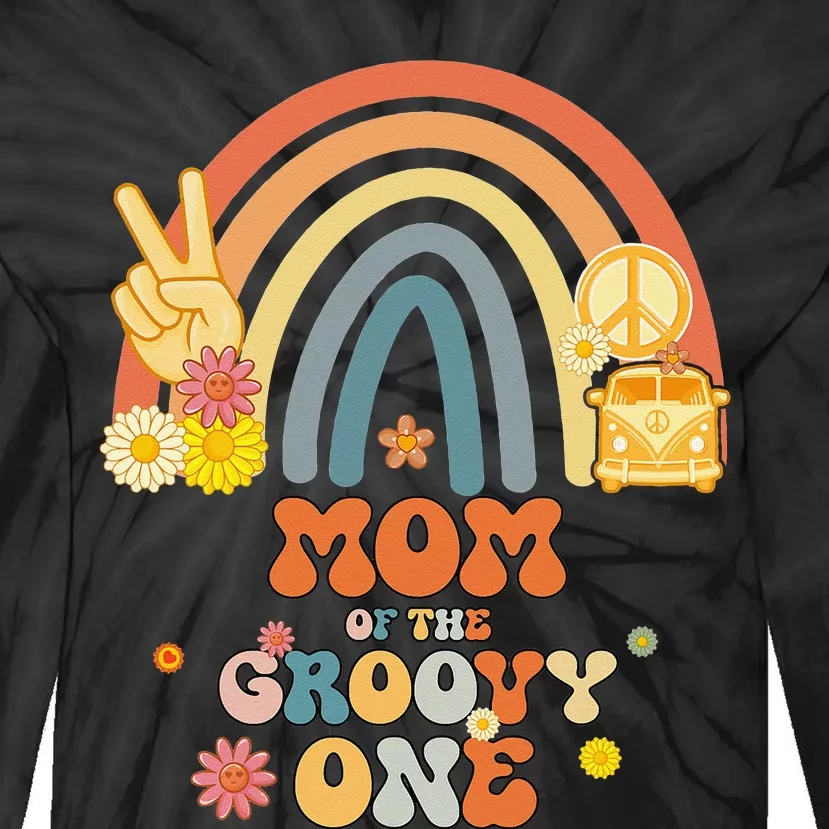 Mom of the Groovy One Rainbow Boho Birthday Party Tie-Dye Long Sleeve Shirt