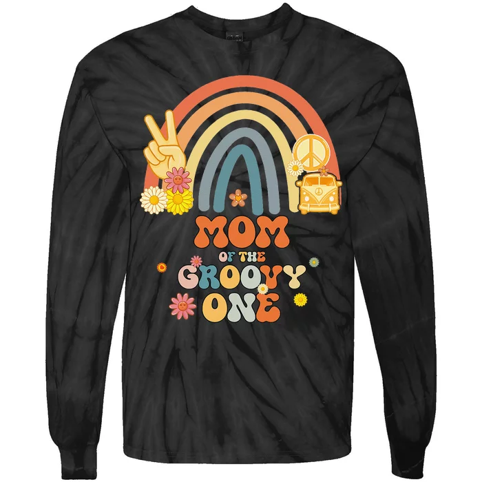 Mom of the Groovy One Rainbow Boho Birthday Party Tie-Dye Long Sleeve Shirt