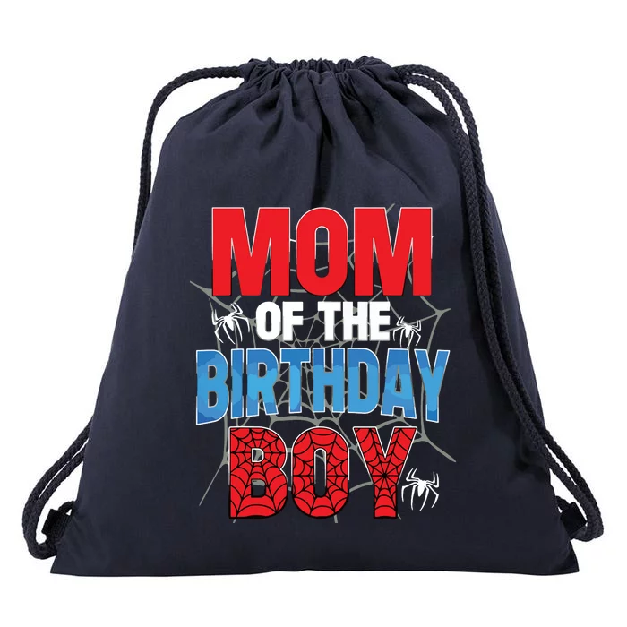 Mom Of The Birthday Boy Matching Family Spider Web Drawstring Bag