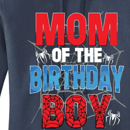 Mom Of The Birthday Boy Matching Family Spider Web Women's Pullover Hoodie