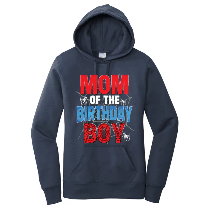 Mom Of The Birthday Boy Matching Family Spider Web Women's Pullover Hoodie